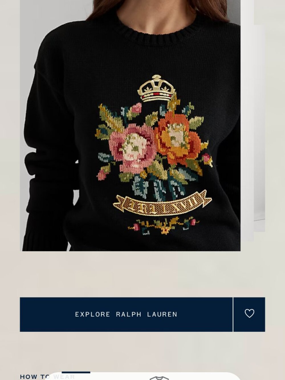 Lauren Ralph Lauren Inrasia-Knit Black Cotton Blend Crest Crew Neck M Sweter